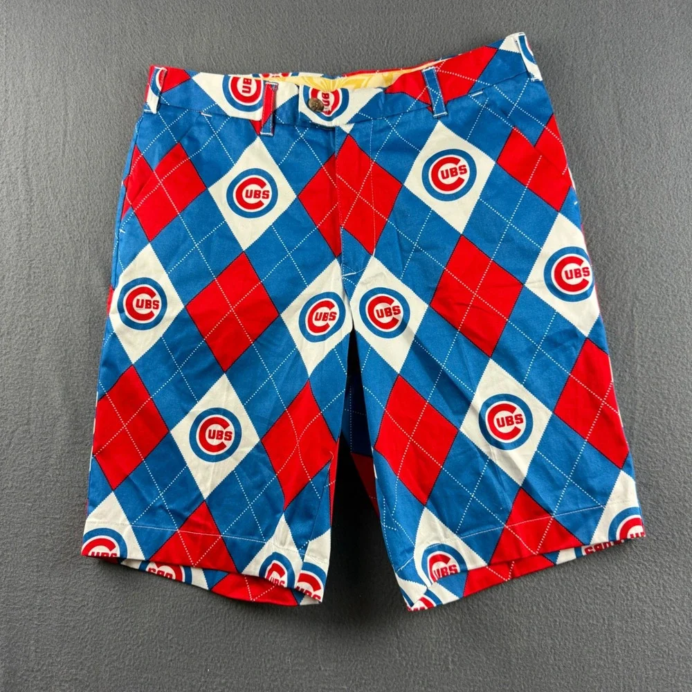 Loudmouth Chicago Cubs Shorts Men's 34 Argyle Geometric Print Golf MLB Baseball